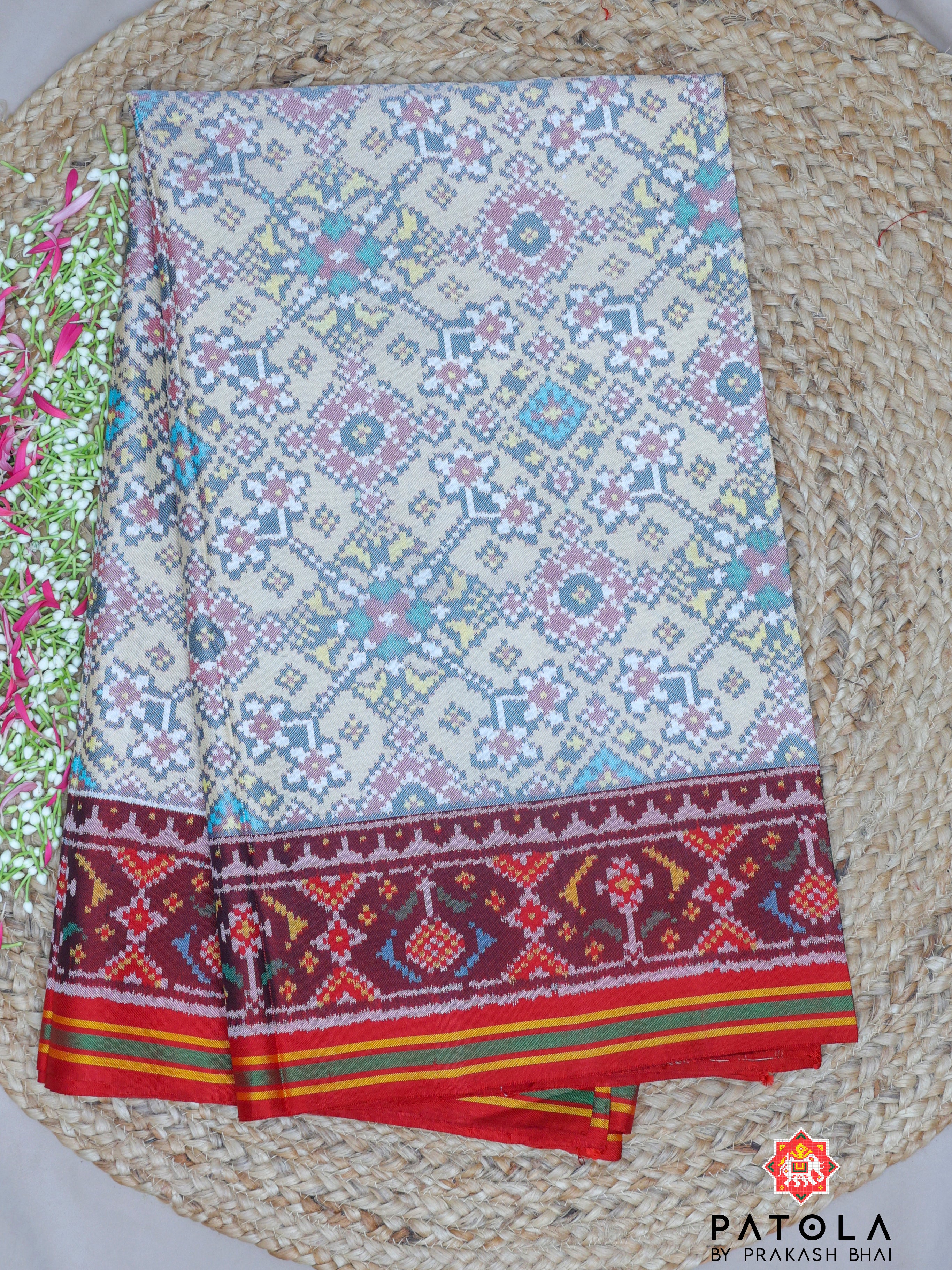 Traditional Navratna Design Semi Double Ikat Patola Saree